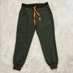 Figs Olive Joggers with Orange Drawstring. Never worn